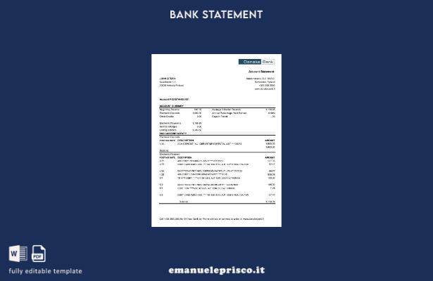 modello Excel di estratto conto bancario Finlandia Danske stile verificato
